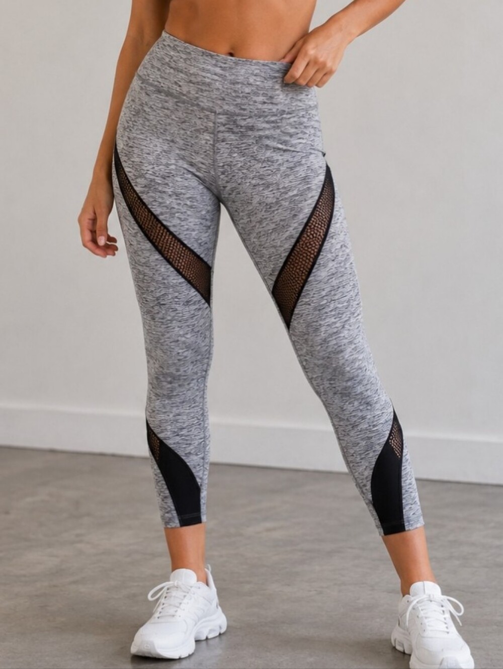 F21 Grey & Black Mesh/Net Ankle Leggings